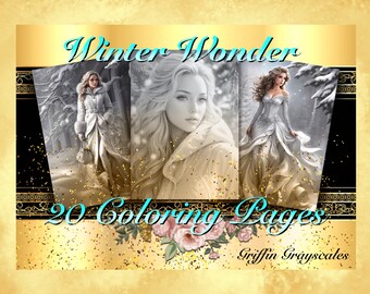 Coloring Pages for Adults, Grayscale Coloring Book, grayscale pages, Coloring Book, Digital Coloring Grayscales, Winter Wonder