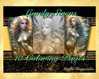 Coloring Pages for Adults, Grayscale Coloring Book, grayscale pages, Coloring Book, Digital Coloring Grayscales, Lovely Sirens