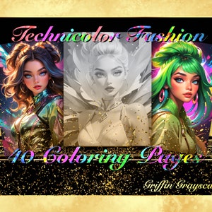 Coloring Pages for Adults, Grayscale Coloring Book, grayscale pages, Coloring Book, Digital Coloring Grayscales, Technicolor Fashion