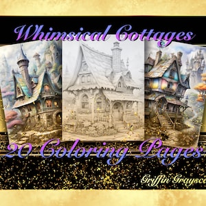 Coloring Pages for Adults, Grayscale Coloring Book, grayscale pages, Coloring Book, Digital Coloring Grayscales, Whimsical Cottages