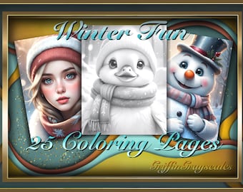 Coloring Pages for Adults, Grayscale Coloring Book, grayscale pages, Coloring Book, Digital Coloring Grayscales, Winter Fun