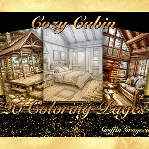 Coloring Pages for Adults, Grayscale Coloring Book, grayscale pages, Coloring Book, Digital Coloring Grayscales, Cozy Cabin