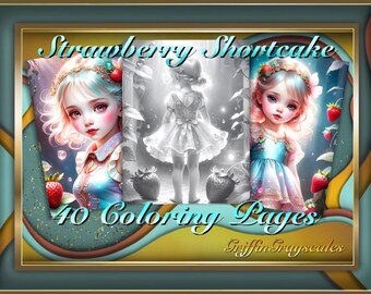 Coloring Pages for Adults, Grayscale Coloring Book, grayscale pages, Coloring Book, Digital Coloring Grayscales, Strawberry Shortcake
