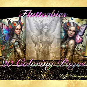 Coloring Pages for Adults, Grayscale Coloring Book, grayscale pages, Coloring Book, Digital Coloring Grayscales, Flutterbies