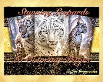 Coloring Pages for Adults, Grayscale Coloring Book, grayscale pages, Coloring Book, Digital Coloring Grayscales, Stunning Leopards
