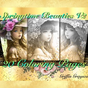 Coloring Pages for Adults, Grayscale Coloring Book, Digital wall art, grayscale pages, Springtime Beauties V2