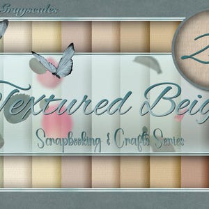 May include: A digital download of 20 textured beige digital papers for scrapbooking and crafts. The papers feature a variety of subtle textures and are perfect for adding a touch of elegance to your projects.