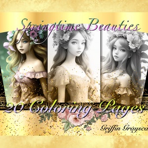 Coloring Pages for Adults, Grayscale Coloring Book, Digital wall art, grayscale pages, Springtime Beauties