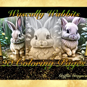 Coloring Pages for Adults, Grayscale Coloring Book, grayscale pages, Coloring Book, Digital Coloring Grayscales, Wascally Wabbits