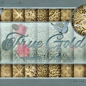 Printable paper backgrounds, Digital Paper for scrapbooking, crafts, invitations, albums, cards, paper crafts, Digital Paper, True Gold