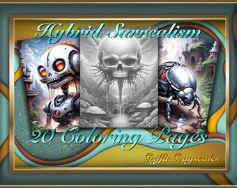 Coloring Pages for Adults, Grayscale Coloring Book, grayscale pages, Coloring Book, Digital Coloring Grayscales, Hybrid Surrealism