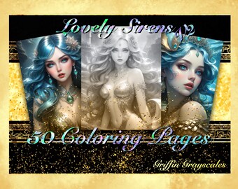 Coloring Pages for Adults, Grayscale Coloring Book, grayscale pages, Coloring Book, Digital Coloring Grayscales, Lovely Sirens V2