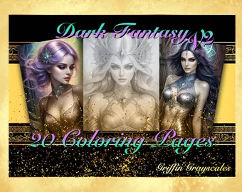 Coloring Pages for Adults, Grayscale Coloring Book, grayscale pages, Coloring Book, Digital Coloring Grayscales, Dark Realms, Dark Fantasy 2