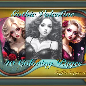 Coloring Pages for Adults, Grayscale Coloring Book, grayscale pages, Coloring Book, Digital Coloring Grayscales, Gothic Valentine