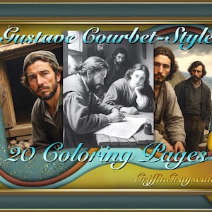 Coloring Pages for Adults, Grayscale Coloring Book, grayscale pages, Coloring Book, Digital Coloring Grayscales, Gustave Courbet-Style