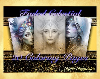 Páginas para colorear para adultos, Libro para colorear en escala de grises, páginas en escala de grises, Libro para colorear, Escalas de grises para colorear digitales, Celestial descolorido