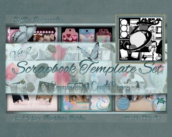 Peut inclure: Un ensemble de modèles de scrapbooking avec une variété de motifs, notamment des papillons, des cœurs et des coquillages. L'ensemble comprend 12 modèles, chacun avec une résolution de 12,12 x 600 dpi. Les modèles sont conçus pour être utilisés avec Photoshop et Paint Shop Pro.