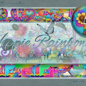 Digital Scrapbooking, Paper Crafts, Scrapbook Pages, Scrapbook Sets, 12x12 Scrapbooking Set, Scrapbook, Hippie Rainbows