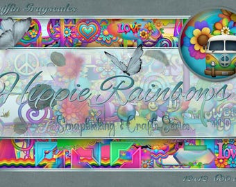 Digital Scrapbooking, Paper Crafts, Scrapbook Pages, Scrapbook Sets, 12x12 Scrapbooking Set, Scrapbook, Hippie Rainbows