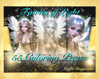 Coloring Pages for Adults, Grayscale Coloring Book, grayscale pages, Coloring Book, Digital Coloring Grayscales, Fairies of Light