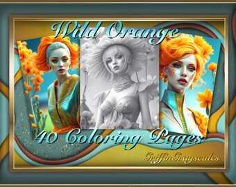 Coloring Pages for Adults, Grayscale Coloring Book, grayscale pages, Coloring Book, Digital Coloring Grayscales, Wild Orange