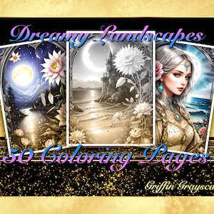 Coloring Pages for Adults, Grayscale Coloring Book, grayscale pages, Coloring Book, Digital Coloring Grayscales, Dreamy Landscapes