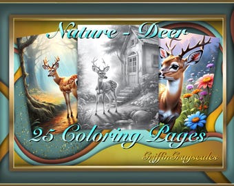 Coloring Pages for Adults, Grayscale Coloring Book, grayscale pages, Coloring Book, Digital Coloring Grayscales, Nature - Deer
