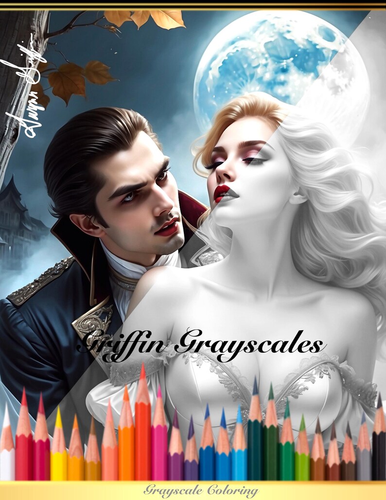 Grayscale Vampire Raphael Coloring Pages for Adults, Grayscale Coloring Book, Grayscale Pages ...