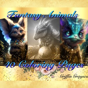 Coloring Pages for Adults, Grayscale Coloring Book, grayscale pages, Coloring Book, Digital Coloring Grayscales, Fantasy Animals
