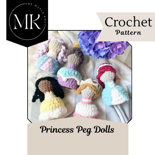 Crochet Princess Peg Doll Pattern pdf file, amigurumi Princess doll pattern, crochet pattern for markets, doll pattern for instant download