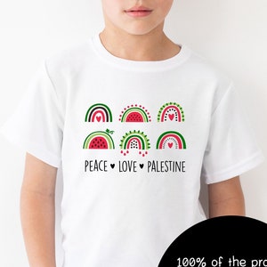 Peace Love Palestine Tshirt | Kids & Adults Tshirt | Gaza Appeal Charity | Palestinian Watermelon Flag | Palestine March Protest | Tee gift