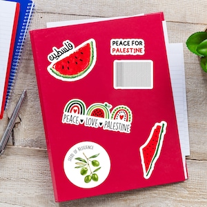 Palästina Sticker | Frieden für Palästina | Aufkleber für Laptop, Telefon, Briefpapier | Wassermelone, Oliven, Palästinensisches Keffiyeh, Gaza Map