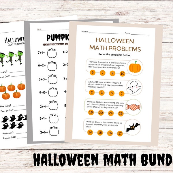 Halloween Math Sheets, Halloween Math Bundle, Fun Halloween-Themed Math, Halloween Worksheets, 1st & 2nd Grade Halloween Math