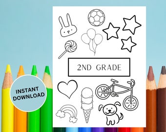 2nd Grade Coloring Page, Back to School Coloring Sheet, Grade Level Coloring Page, Simple Coloring Page