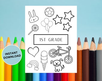 1st Grade Coloring Page, Back to School Coloring Sheet, Grade Level Coloring Page, Simple Coloring Page