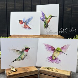 Hummingbird Designs Notecards Set with Envelopes Original Watercolor Handmade Note Card Birds in Flight Hummingbirds Ruby Throated J103
