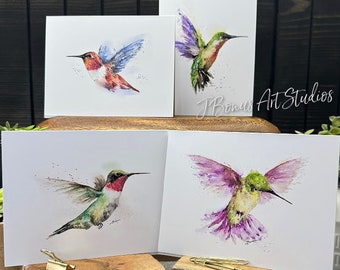 Hummingbird Designs Notecards Set with Envelopes Original Watercolor Handmade Note Card Birds in Flight Hummingbirds Ruby Throated J103