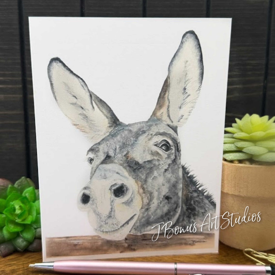 Donkey Blank Note Card Set With Envelopes, Original Watercolor Art ...