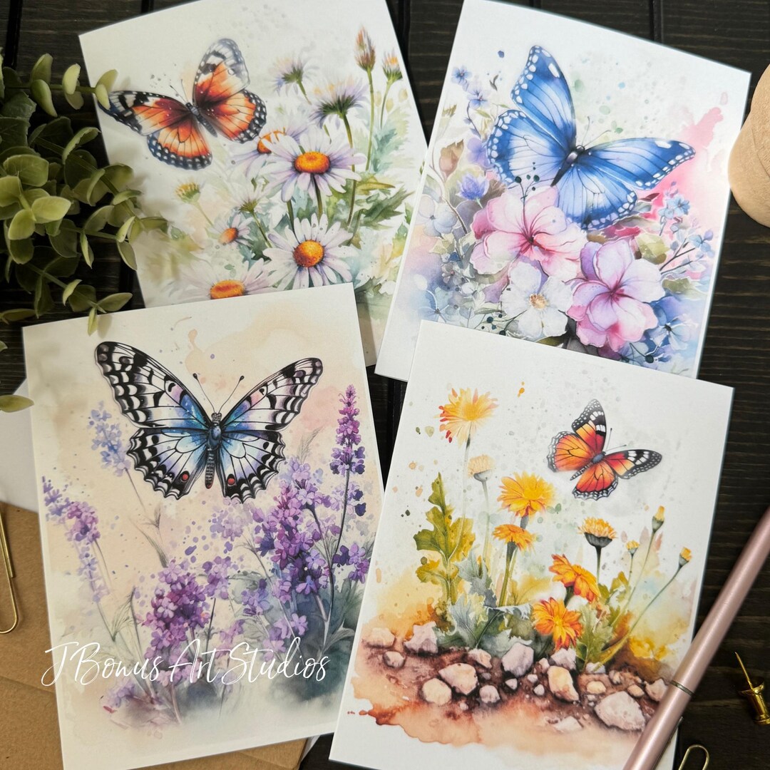 Butterflies and Wildflowers Notecards With Envelopes, Folded Note Cards ...