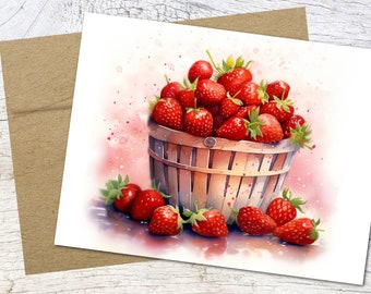 Strawberry notecards with envelopes, folded note cards, stationery blank inside, personalized note cards, plant lover gift, fruit, D289