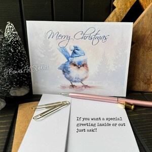 Winter Bluebird Note Cards, Bird Blank Notecards set, Original Watercolor Art Designs with Envelope, Christmas Gift Stocking Stuffer C117