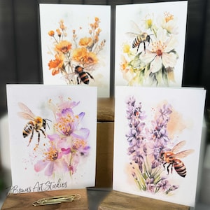 Bees and Wildflowers assorted notecard set with envelopes, variety folded note cards, stationery blank inside, beekeeping, plants D266
