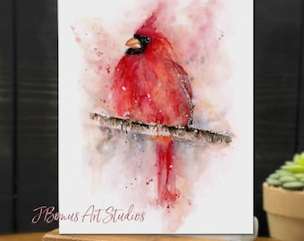 Cardinal set of Notecards with Envelopes Original Watercolor Art Designs Handmade Note Card Winter Male Red Bird Memorial -J143