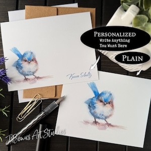Bluebird notecards with envelopes, folded note cards with name, blank inside, personalized, stationery with bird, baby shower, kids D203