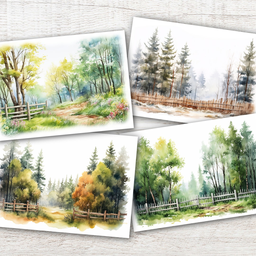 4 Seasons Landscape Notecards With Envelopes, Folded Note Cards ...