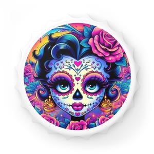 Colorful Day of the Dead Bottle Opener, Unique Kitchen Decor, Sugar Skull Opener, Dia de los Muertos Gift, Party Accessory, Barware