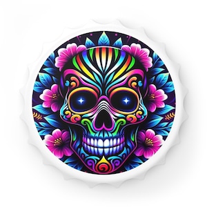 Vibrant Skull Design Bottle Opener, Unique Gift for Beer Lovers, Party Favor, Home Bar Accessory, Colorful Art Decor