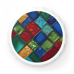 Mosaic Stained Glass pattern Bottle Opener, Unique Kitchen Decor, Barware Gift, Housewarming Present, Colorful Home Accessory