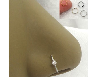 20G Nose Ring Surgical Steel Nose Hoop Crystals CZ Assorted Colors Gold Black Nose Ring Nose Jewelry in 20 Gauge