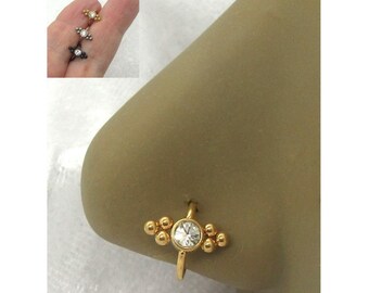 18G Nose Ring Nose Hoop Clear CZ Diamond Nose Ring 18 gauge Nose Jewelry Nostril Ring 8mm nose ring surgical steel nose